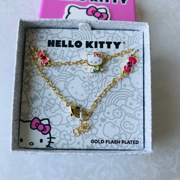 Hello Kitty Brass Gold Flash Plated Bracelet  NEW w Box - Picture 1 of 4